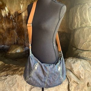 AX Armani Exchange denim crossbody bag pre owned AX zippers many pockets